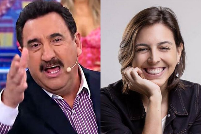 Ratinho manda deputada “lavar louça” e sugere metralhá-la em programa Foto do Ratinho nervoso durante programa de TV e foto da deputada Natália Bonavides olhando para a câmera e sorrindo