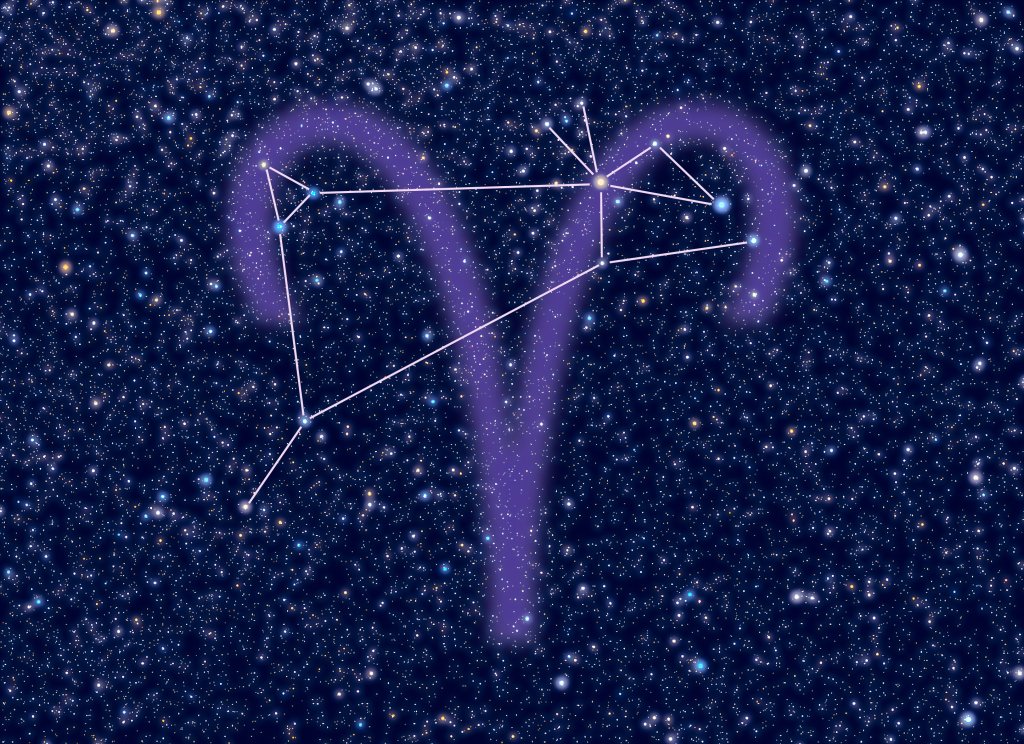 Ilustração do símbolo de Áries em meio a constelação do signo do zodíaco