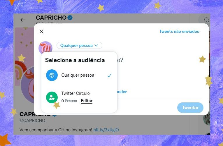 print da página inicial do twitter, na parte de postagem, onde mostra a atualização