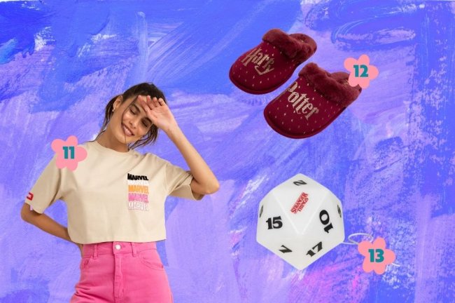 Vitrine Entrete (3) Menina com blusa, pantufa e luminária em formato de dado