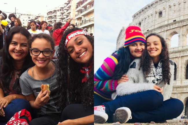 Talita e Sandra na fila do show do One Direction e em Roma, na frente do Coliseu