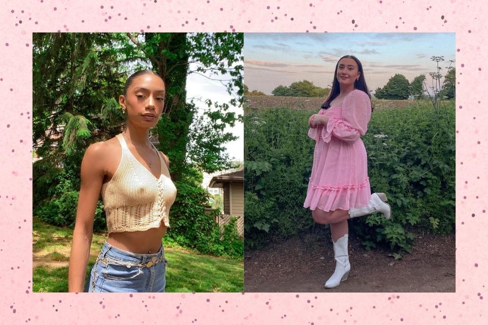 Montagem com o fundo rosa com a foto de duas meninas no centro.
