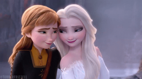 gif da anna e da elsa, de Frozen, se abraçando