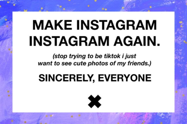 imagem branca com um texto preto escrito: "faça do instagram, instagram de novo"