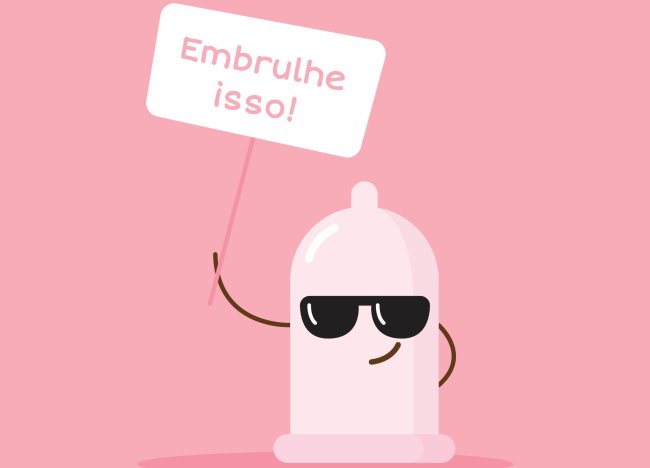 Preservativo emoji fofo de vetor com pôster sobre amor seguro. Adesivo de desenho animado.