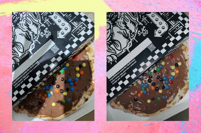 Fotos de pizza de chocolate com confeitos coloridos