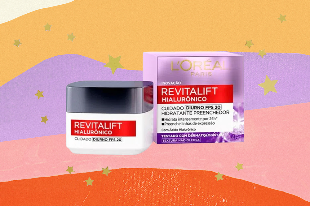 produto-skincare-cada-signo-virgem-hidratante-facial Hidratante facial em fundo amarelo, lilás, rosa e laranja com estrelinhas douradas