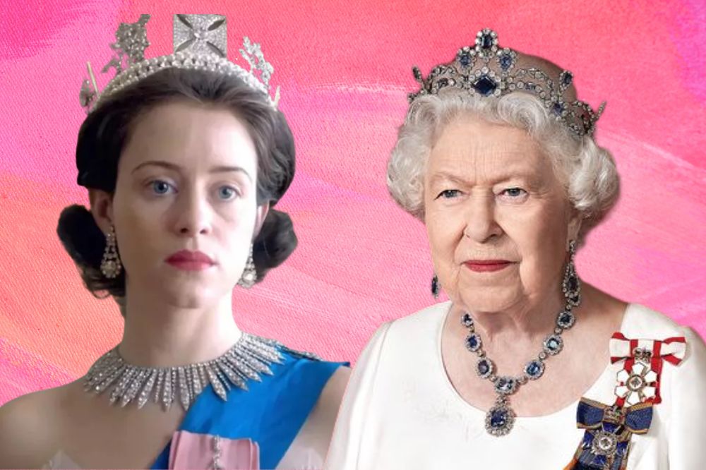 Rainha Elizabeth II em The Crown e na vida real