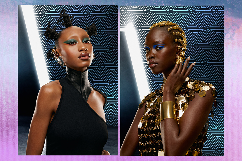Duas modelos usando maquiagens com produtos da coleção da MAC Cosmetics inspirada em Pantera Negra