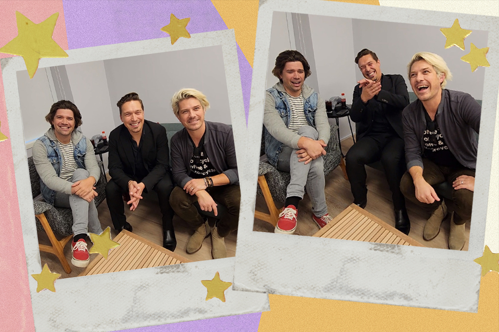 Montagem com fotos do Hanson sorrindo e se divertindo em entrevista