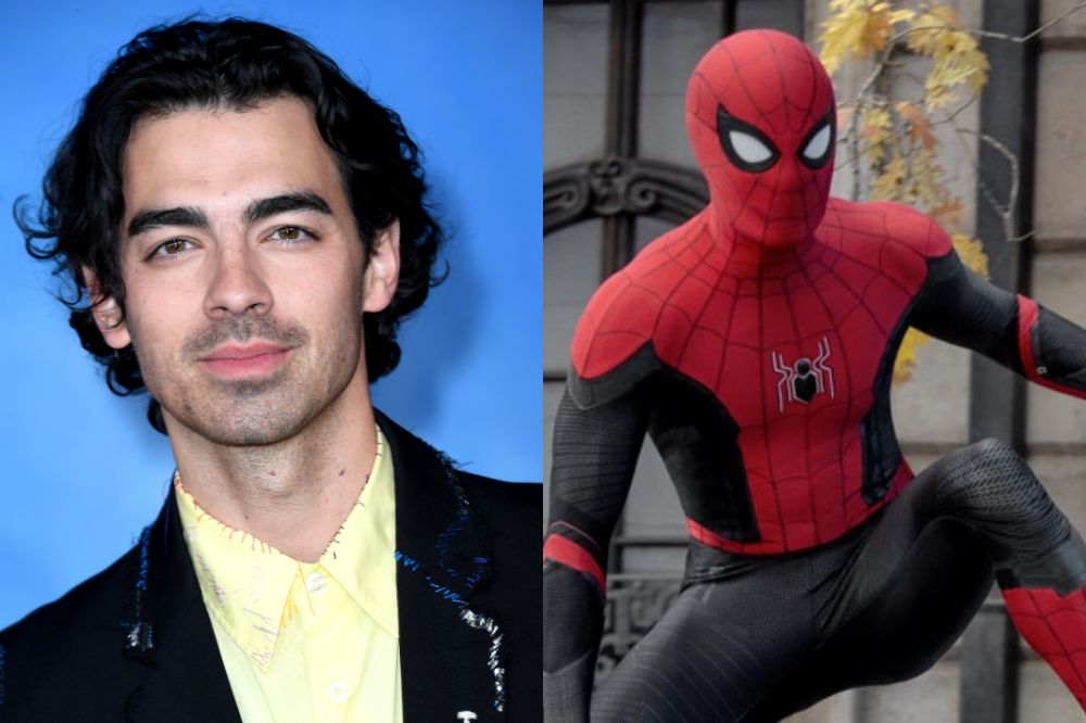 Foto de Joe Jonas e foto de Homem-Aranha em seu traje