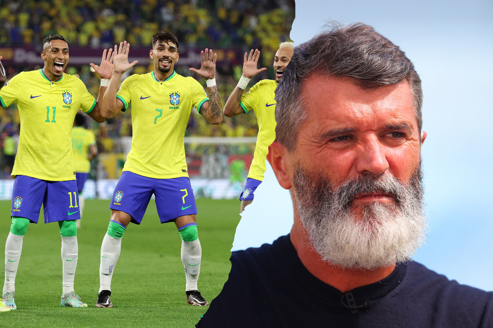 montagem de fotos dos jogares da seleção brasileira e Roy Keane