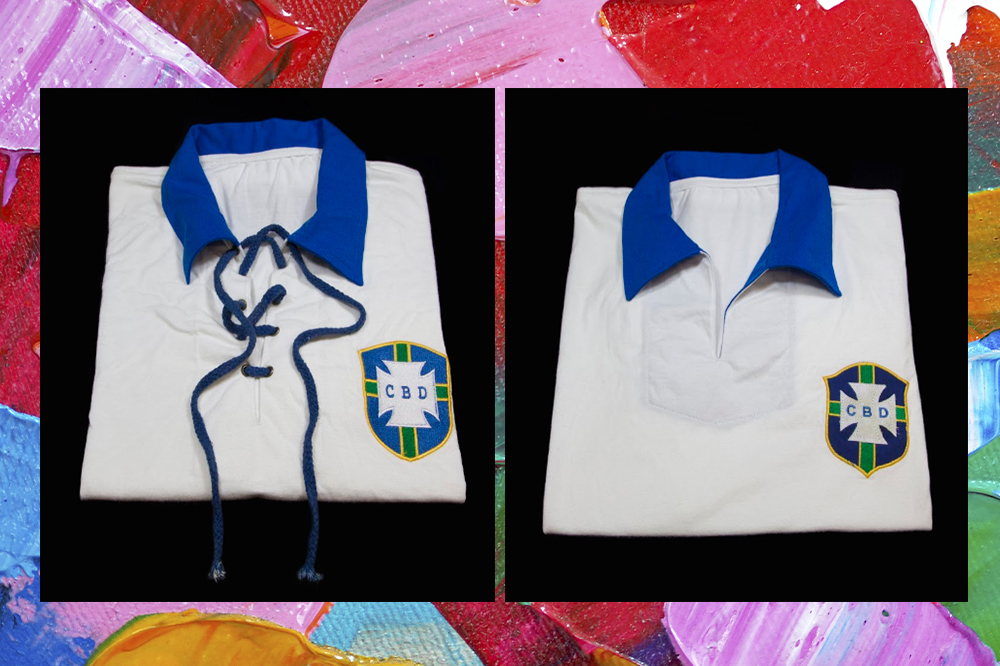 Camisas usadas pela seleção brasileira de futebol nas Copas do Mundo de 1930 e 1950, respectivamente