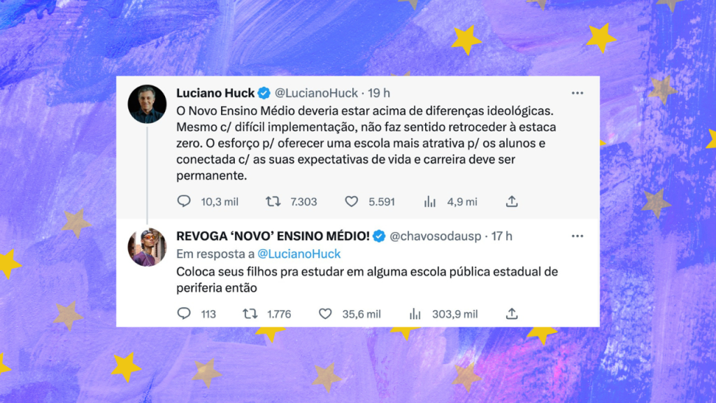 Texto de Tweet do Luciano Huck e resposta