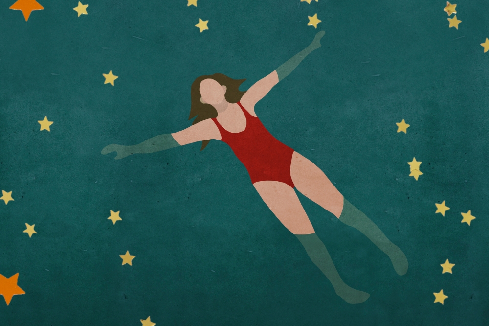ilustração de uma mulher nadando no mar