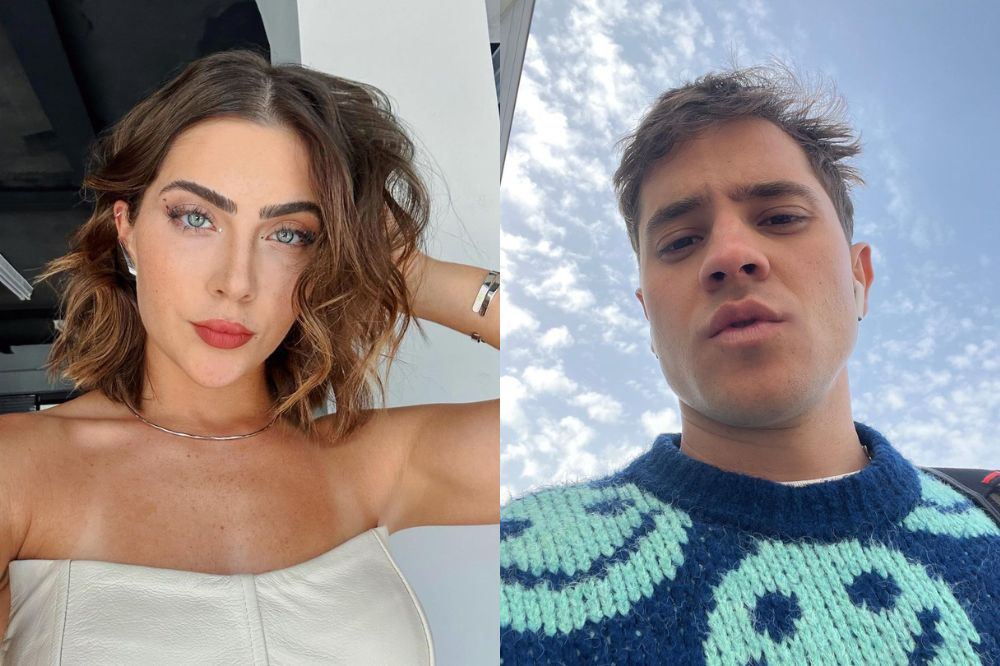 Duas selfies de Jade Picon e André Lamoglia com expressões neutras