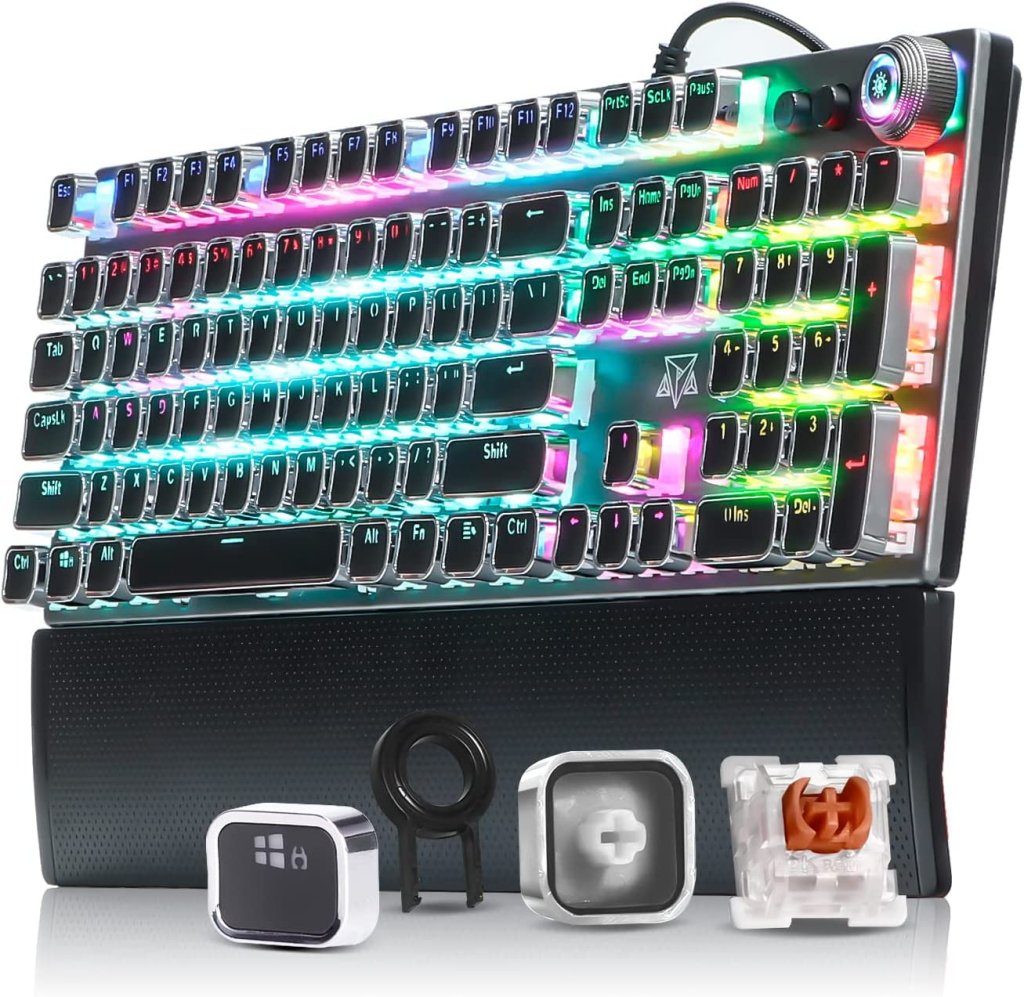 Teclado preto com teclas com luzes coloridas