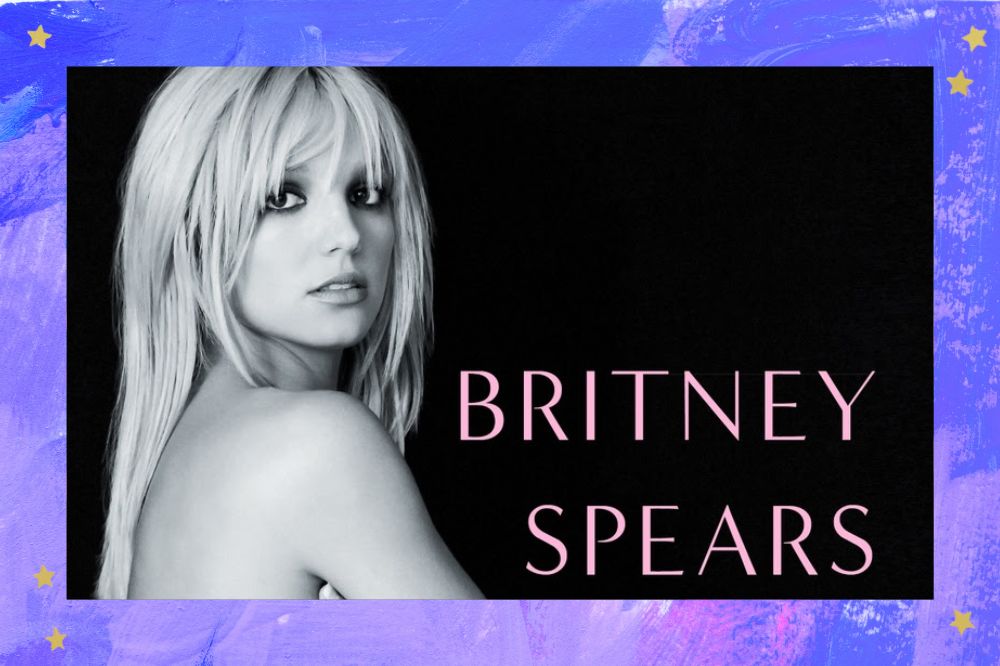 Capa do livro A Mulher em mim, de Britney Spears. Fundo com tons de azul e lilás.