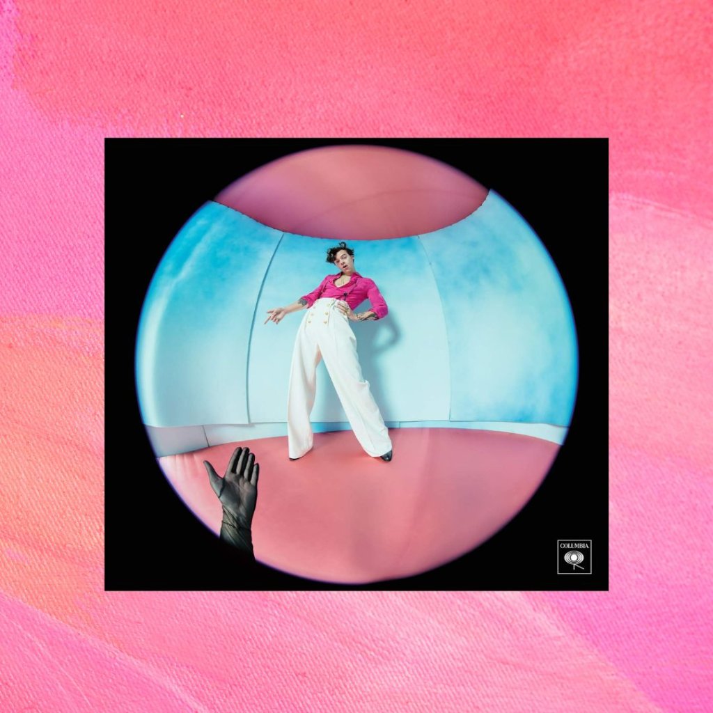 Capa do álbum Fine Line de Harry Styles. Fundo rosa.