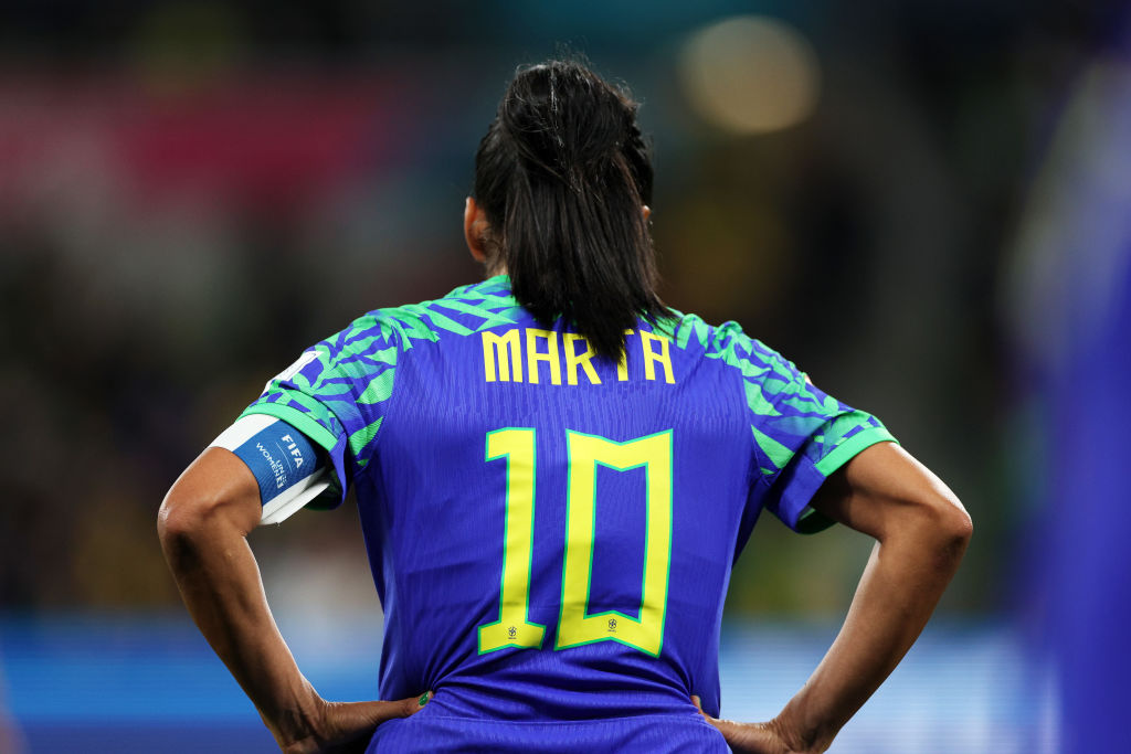 Marta do Brasil é vista durante a Copa do Mundo Feminina da FIFA Australia & Jogo F da Nova Zelândia 2023 entre Jamaica e Brasil no Melbourne Rectangular Stadium em 02 de agosto de 2023 em Melbourne, Austrália