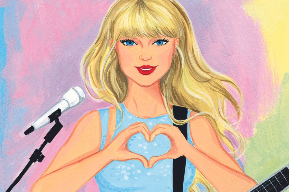 Capa do livro Taylor Swift com ilustração da cantora fazendo um coração com as mãos