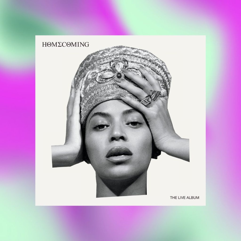 Capa do álbum Homecoming de Beyoncé. Fundo colorido.
