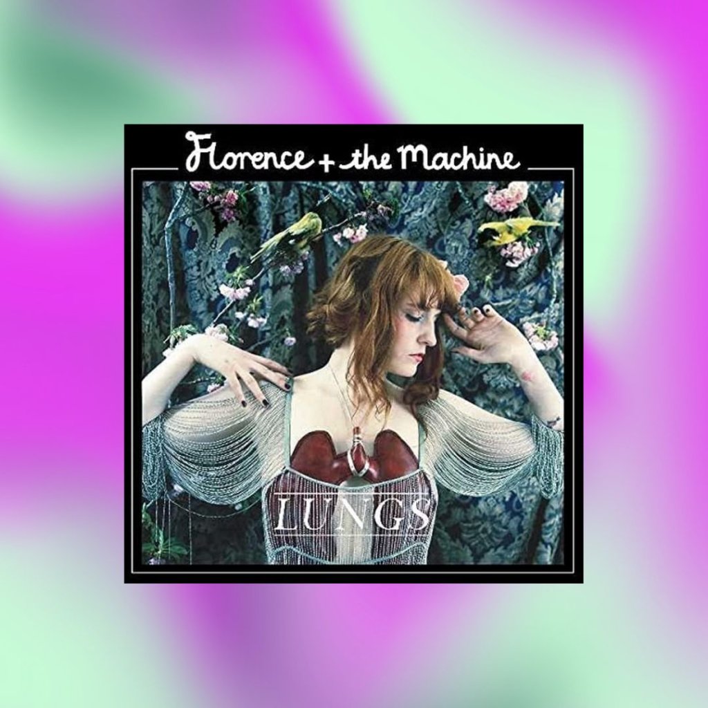 Capa do álbum Lungs de Florence + The Machine. Fundo colorido.