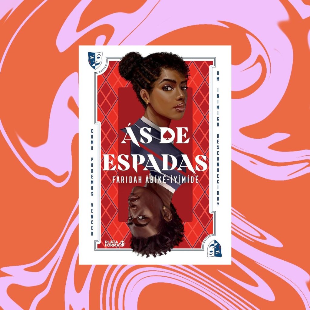 Ás de Espada Capa do livro Ás de Espada. Fundo rosa e vermelho.
