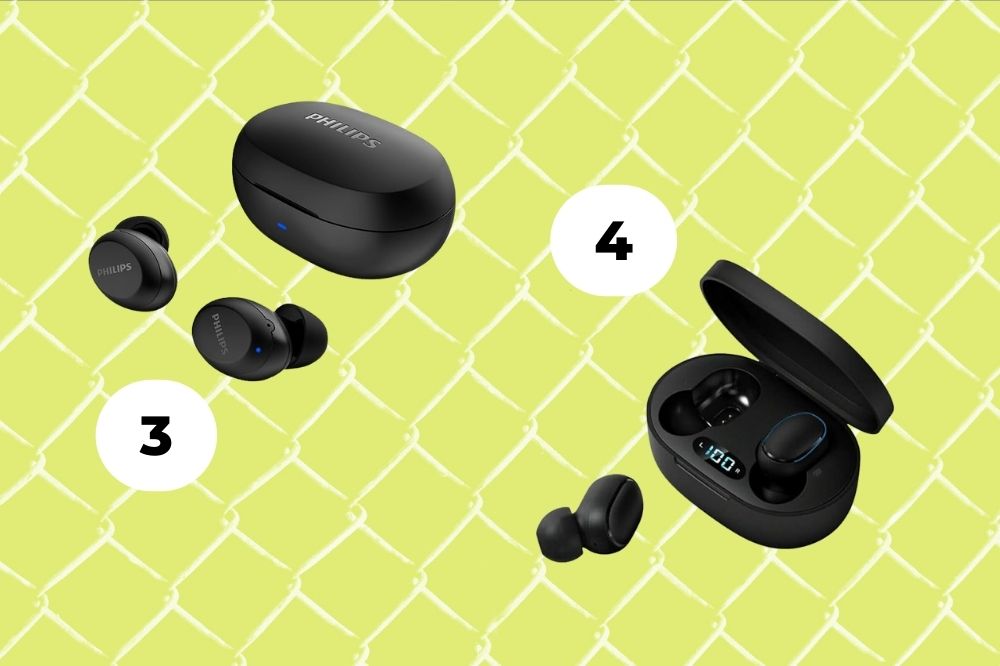 9 fones de ouvido compactos para você curtir as suas músicas onde estiver Dois fones de ouvido preto em um fundo verde claro