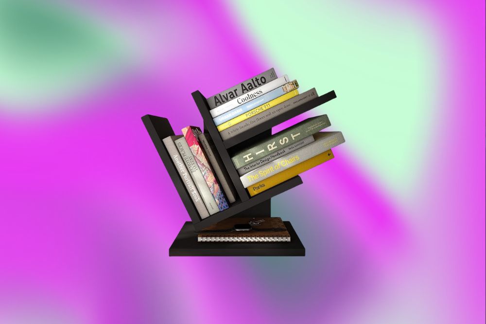 Imagem de um suporte de livro preto.