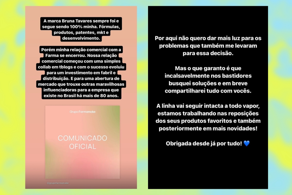 bruna-tavares-grupo-farmamake Stories da Bruna Tavares sobre fim da parceria com o Grupo Farmamake