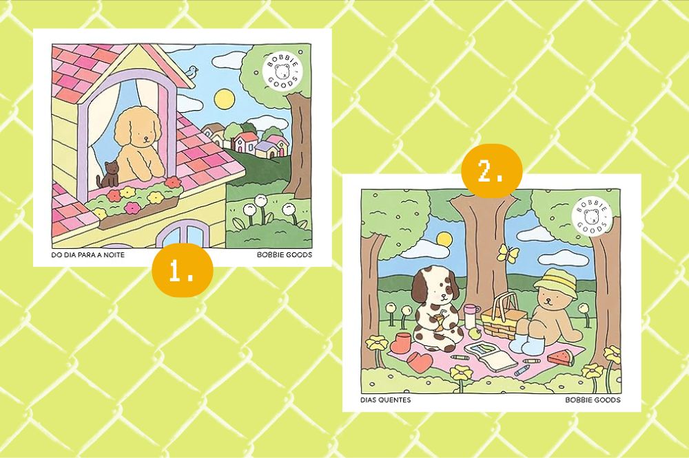 Imagem de dois livros de Colorir Bobbie Goods em um fundo amarelo.