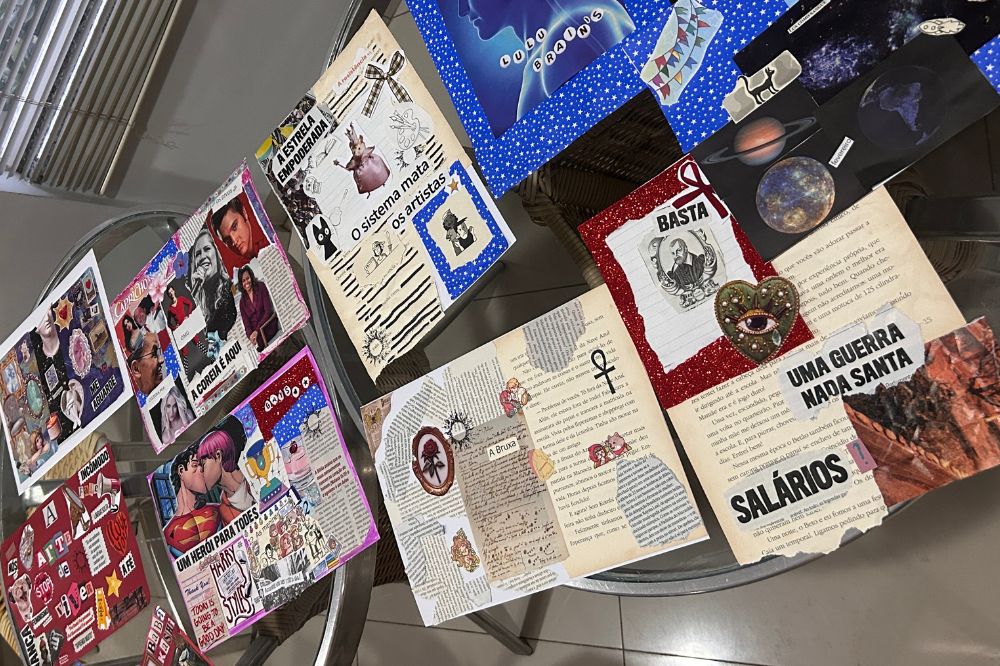 Oficina de colagem entre jovens do Tocantins promove um espaço para ser livre Imagem de algumas colagens feita em papel no coletivo Criativos do Norte.