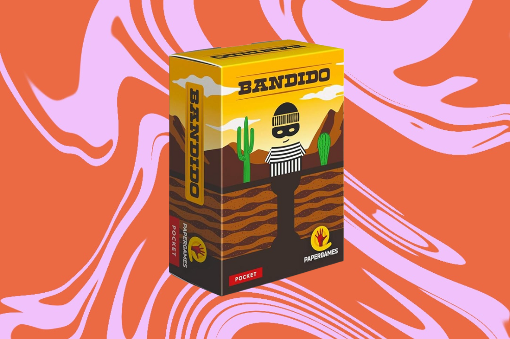 Imagem do jogo "Bandido", em um fundo laranja e rosa.