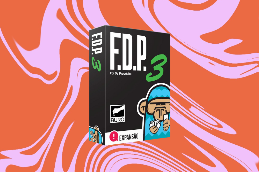 Imagem do jogo "F.D.P. 3", em um fundo laranja e rosa.