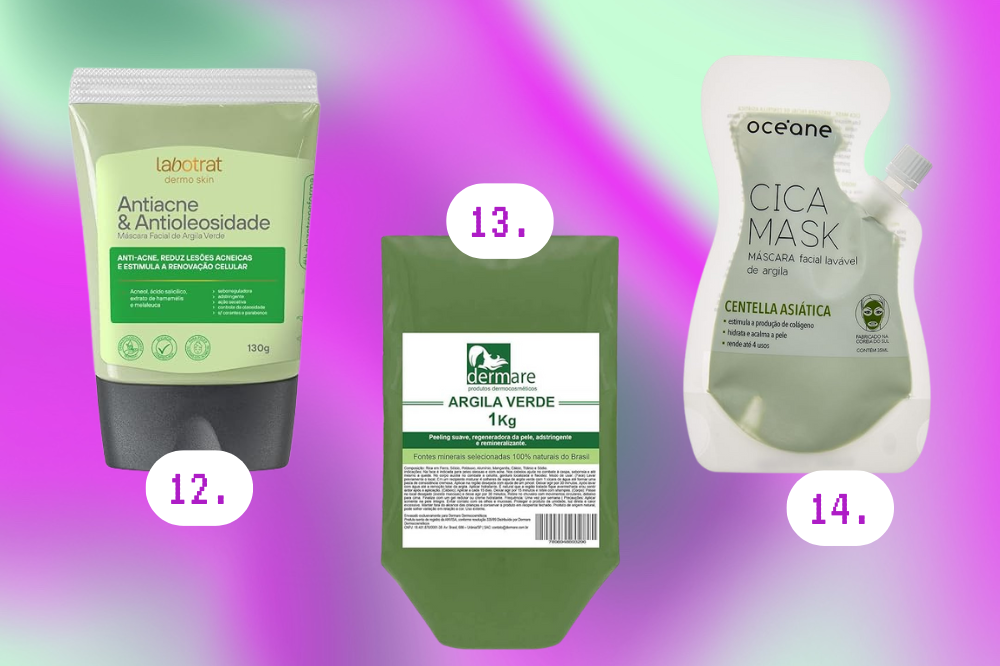 Como preparar um SPA para o Dia dos Namorados Imagem de três tipos de argilas verdes para fazer máscara facial.