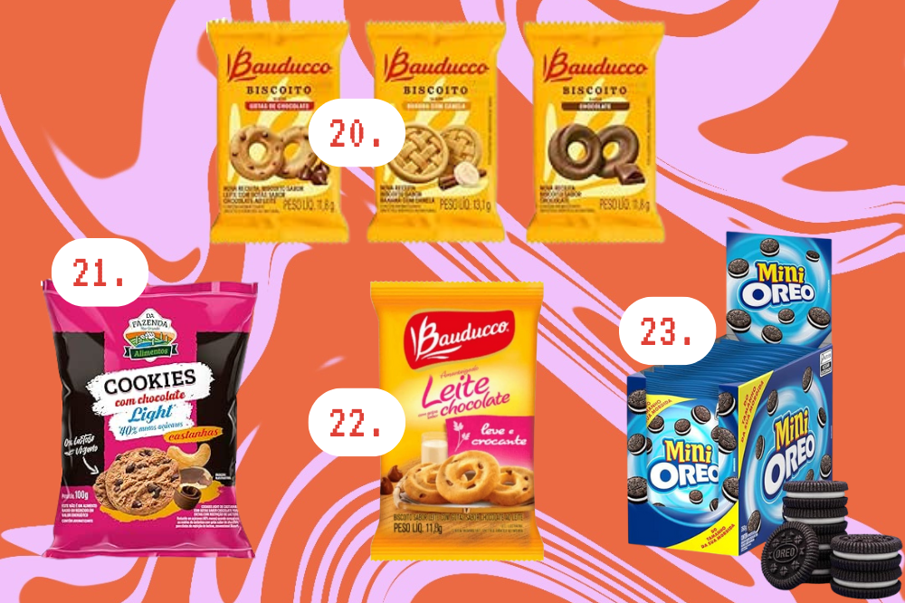 O que você precisa para montar uma cafeteria em casa Imagem de quatro tipos de biscoito Bauducco, um cojunto de pacotes de mini Oreo e um pacote de cookies.