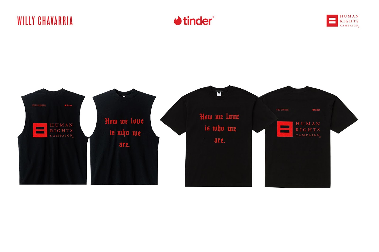 Imagem de dois modelos de camisetas pretas com escritos laranja.