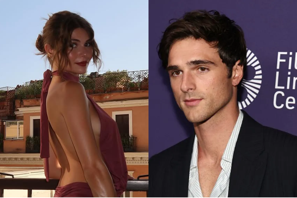 Olivia Jade usa vestido frente única (esquerda), Jacob Elordi pousa em evento (direita)