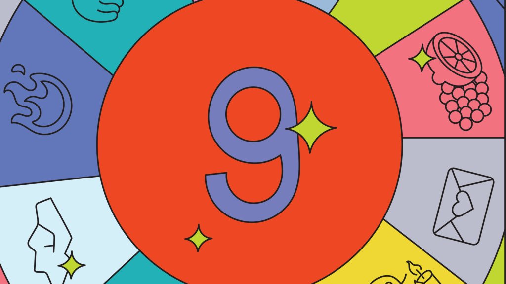Ilustração colorida com o número 9 ao centro.