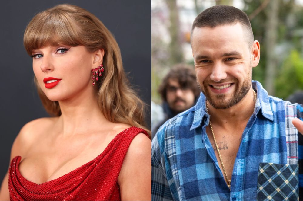 Montagem com foto de Taylor Swift à esquerda e de Liam Payne à direita
