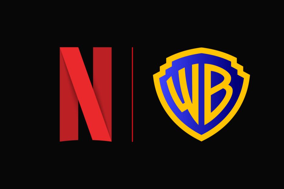 Logos da Netflix e Warner Bros. em fundo preto