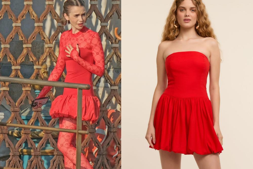 Vestido vermelho balone inspirado em Emily em Paris