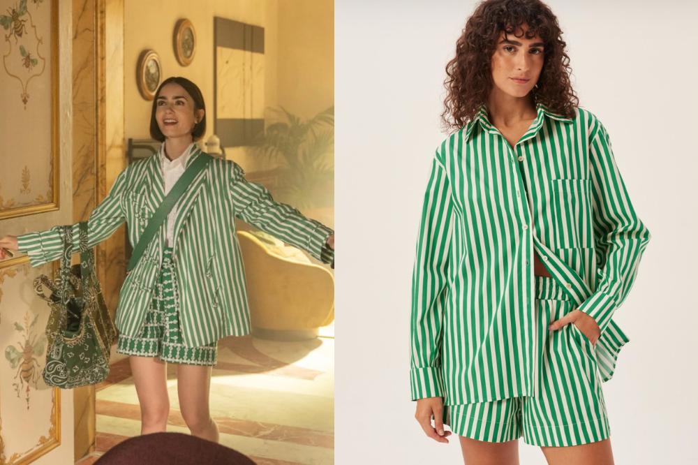 Conjunto verde listrado inspirado em Emily em Paris