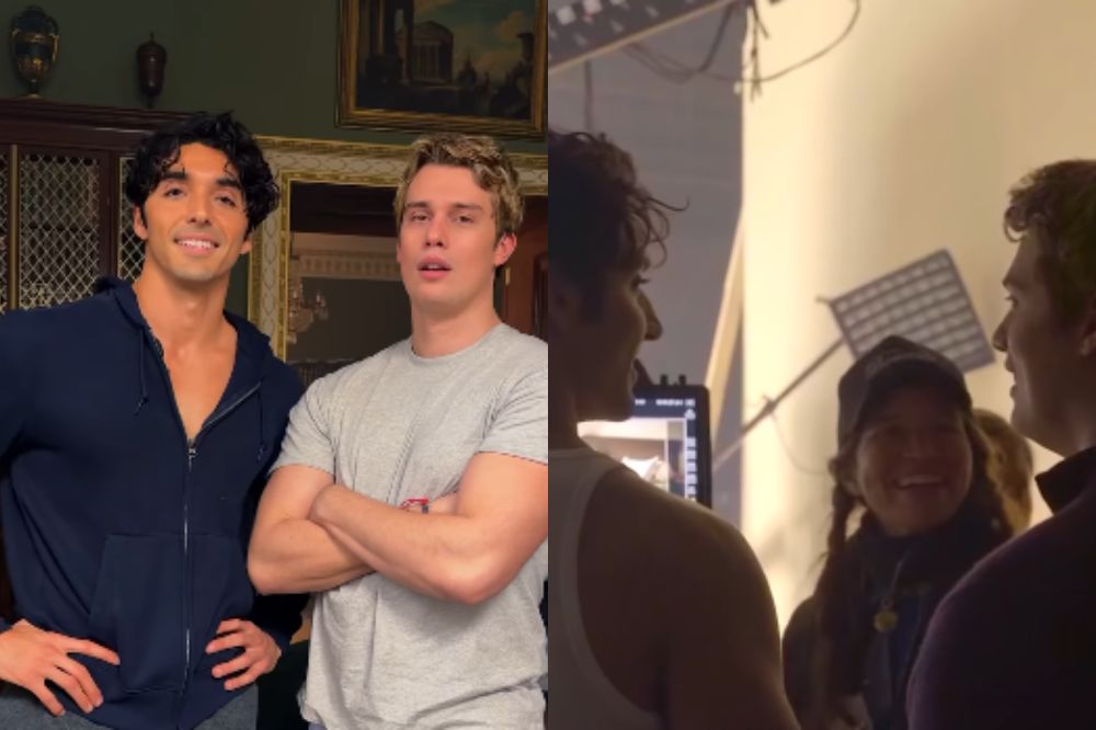 Taylor Zakhar Perez e Nicholas Galitzine nos bastidores de ‘Vermelho, Branco e Casamento Real’