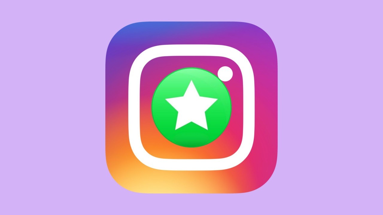 Ícone do Instagram com um gradiente de cores vibrantes, apresentando uma estrela branca dentro de um círculo verde centralizado, sobre um fundo lilás