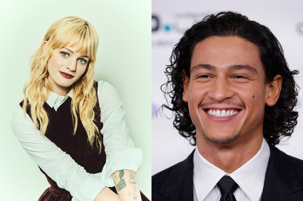 Colagem de duas fotos: à esquerda, uma mulher loira com franja e cabelo ondulado, vestindo camisa branca e colete marrom, sorri levemente. À direita, um homem de cabelo cacheado escuro, bigode e cavanhaque, sorri amplamente mostrando os dentes, usando terno preto e gravata